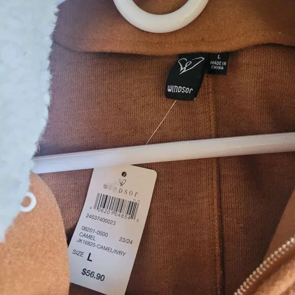 Windsor Brown Boxy Sherpa Winter Full Zip Jacket Womens Size Large Pockets Nwt - Picture 2 of 7